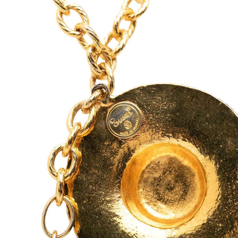 Chanel Gold Plated Flap Bag and Hat Pendant Necklace Gold Metal Good condition - Inside View