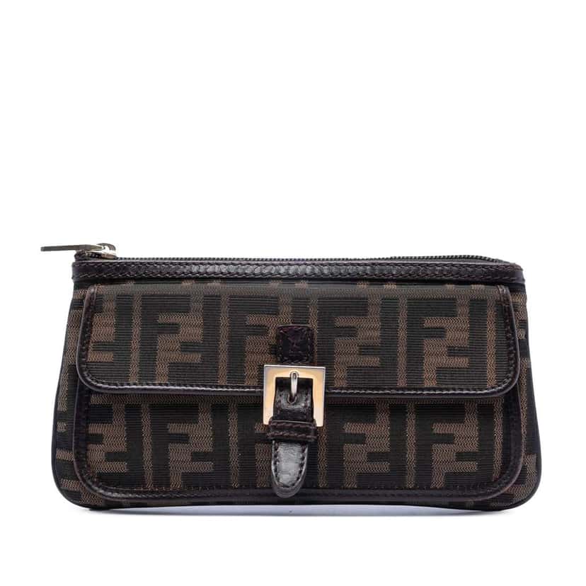 Fendi Zucca Canvas Zip Clutch Brown Canvas Good condition - Front View