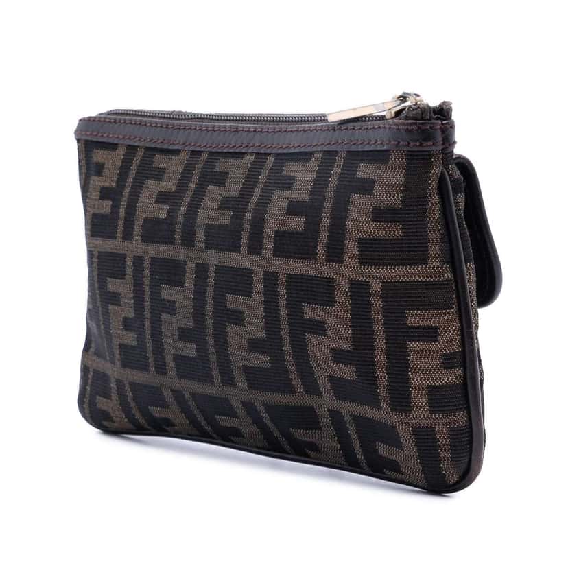 Fendi Zucca Canvas Zip Clutch Brown Canvas Good condition - Back View