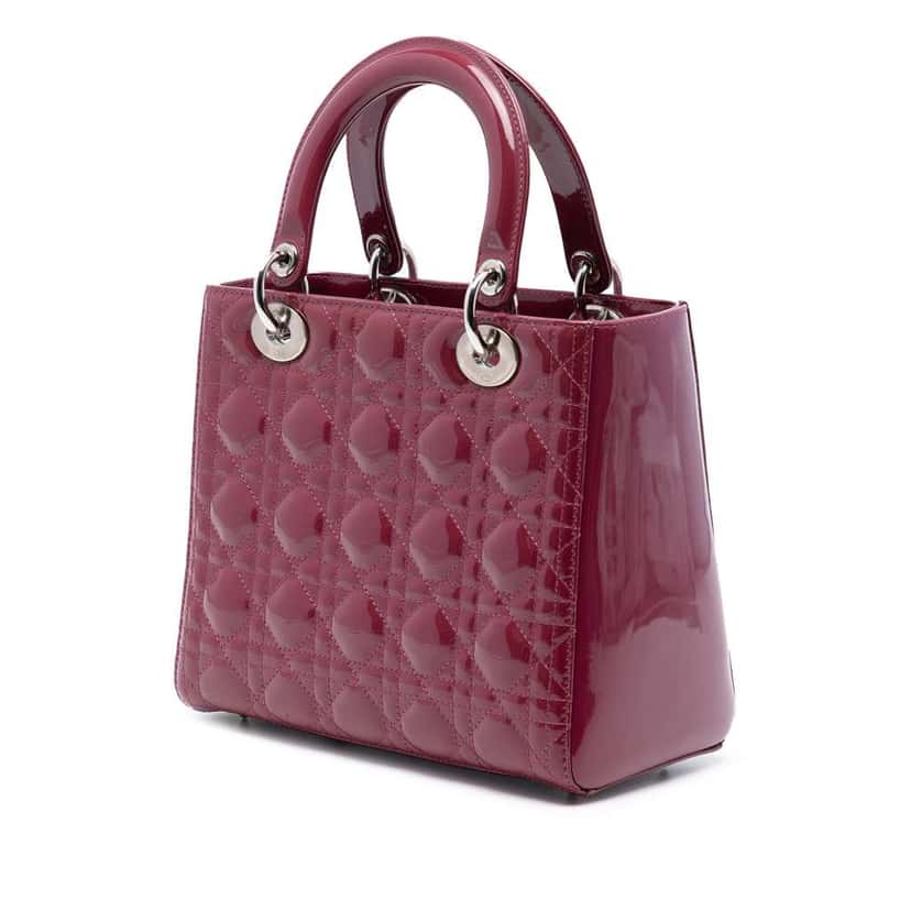 Dior Medium Patent Cannage Lady Dior Pink Leather Good condition - Back View