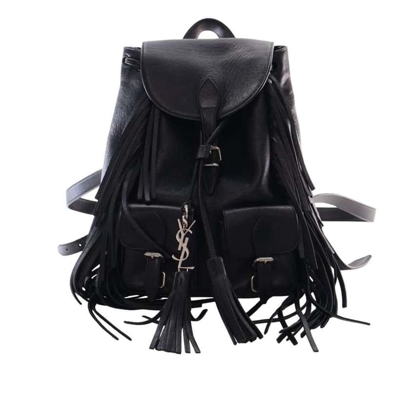 Saint Laurent Small Calfskin Fringe Festival Backpack Black Leather Good condition - Front View