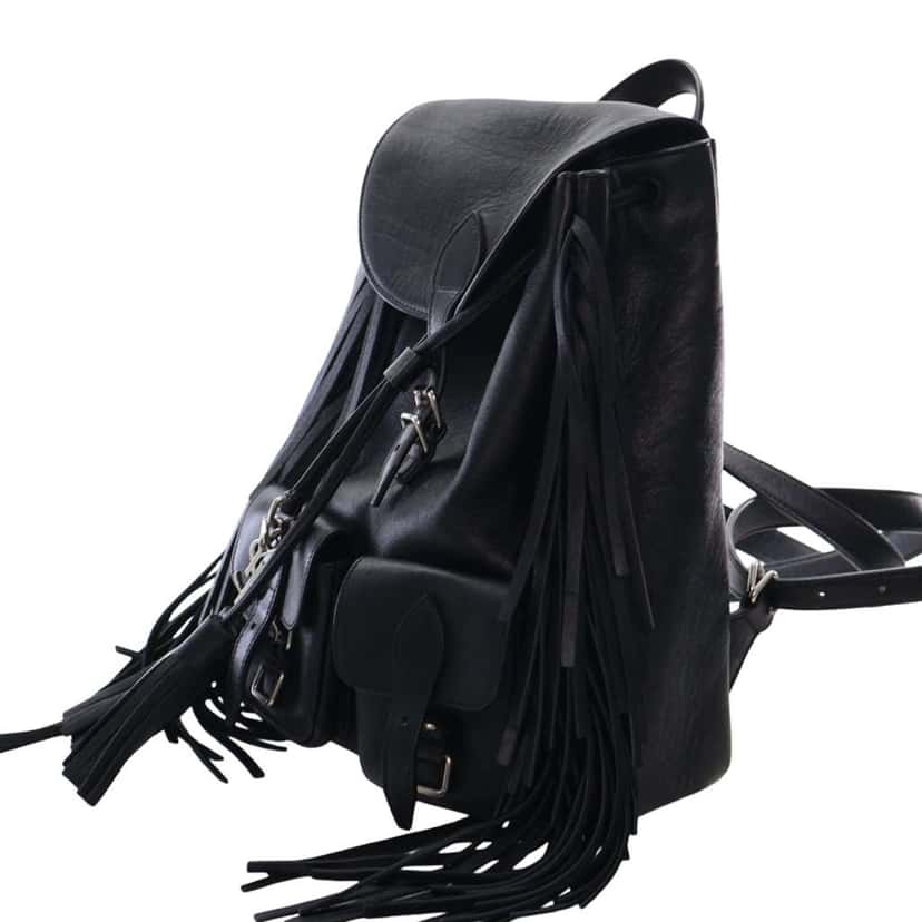 Saint Laurent Small Calfskin Fringe Festival Backpack Black Leather Good condition - Back View