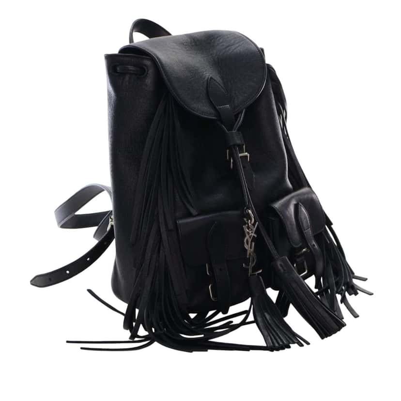 Saint Laurent Small Calfskin Fringe Festival Backpack Black Leather Good condition - Inside View