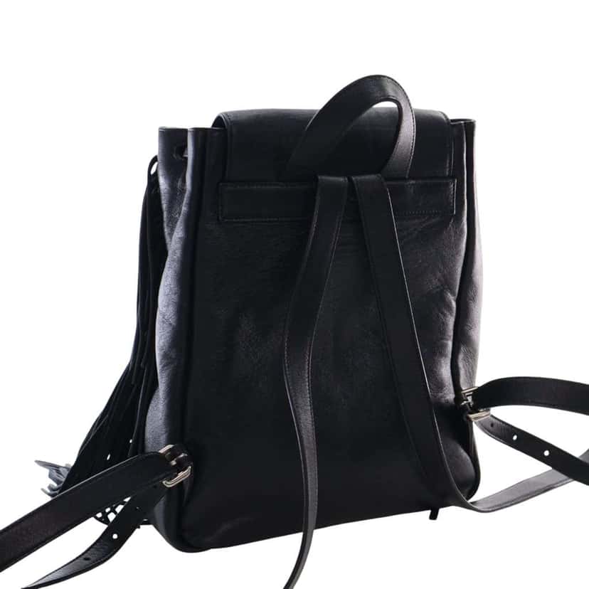 Saint Laurent Small Calfskin Fringe Festival Backpack Black Leather Good condition - Model View