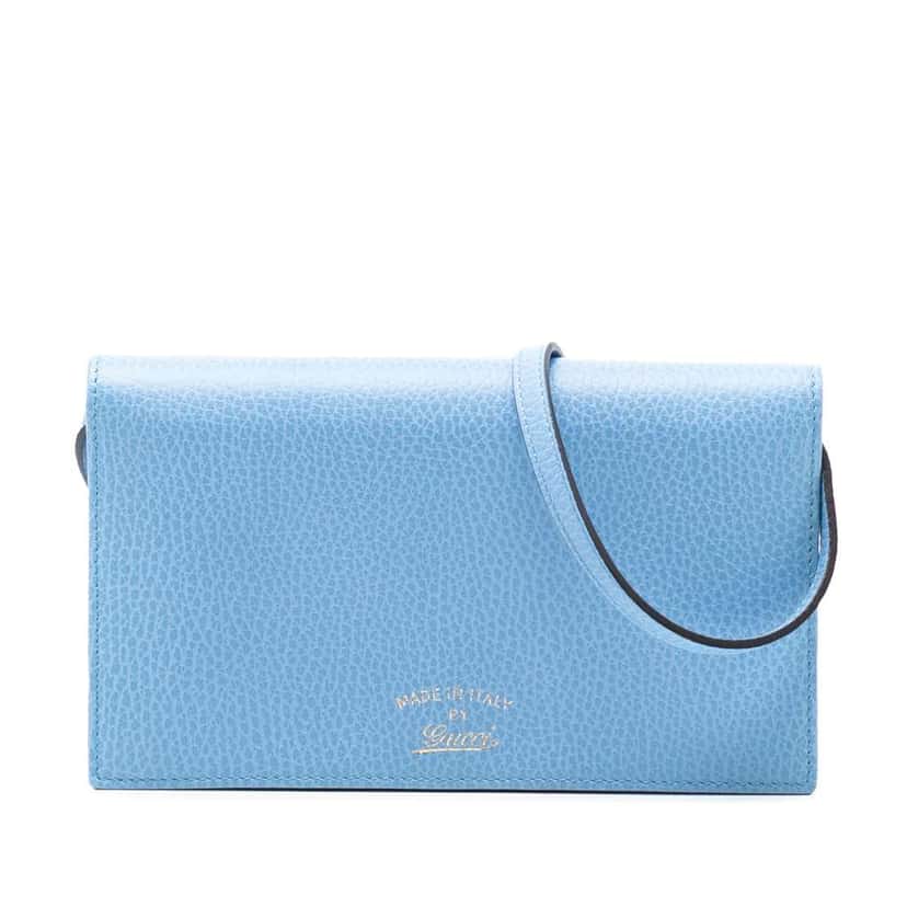 Gucci Dollar Calfskin Swing Wallet On Strap Blue Leather Very good condition - Front View