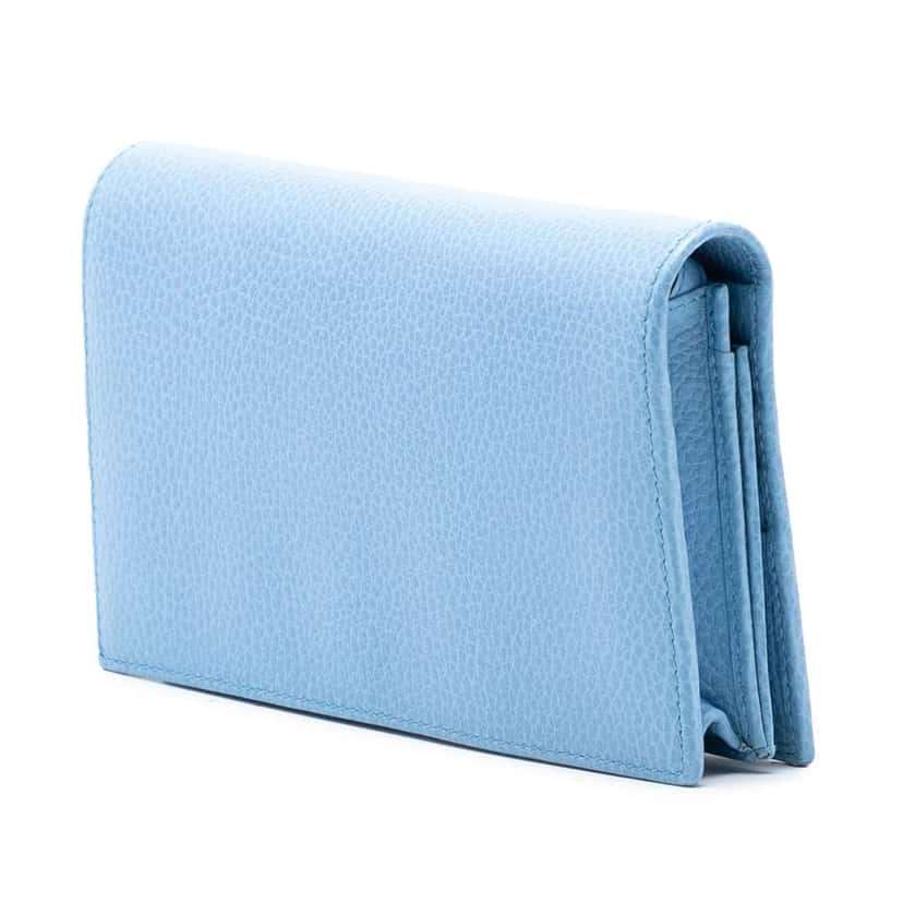 Gucci Dollar Calfskin Swing Wallet On Strap Blue Leather Very good condition - Back View