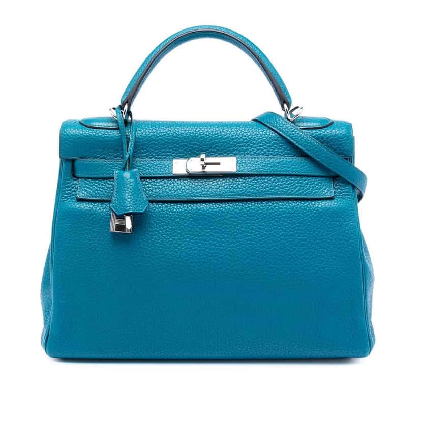 Hermès Clemence Kelly II Retourne 32 Blue Leather Good condition - Front View