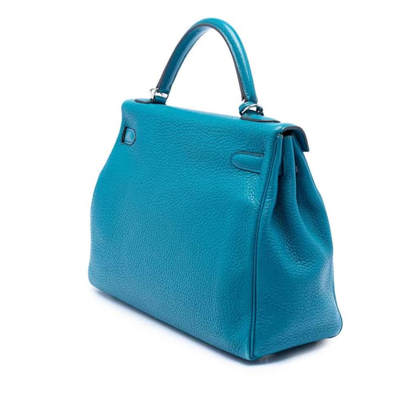 Hermès Clemence Kelly II Retourne 32 Blue Leather Good condition - Back View