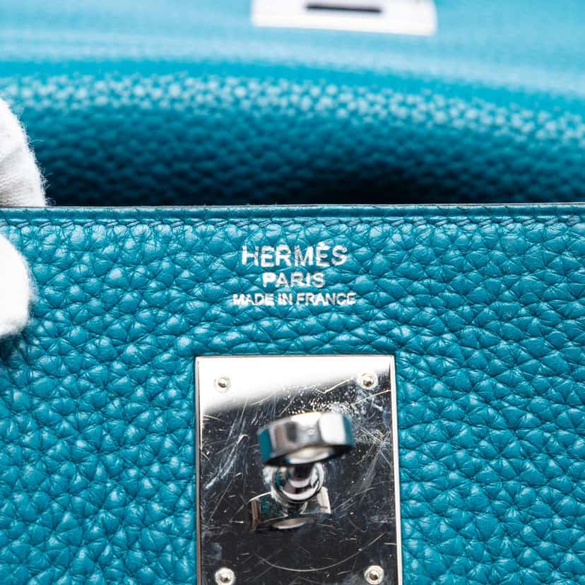 Hermès Clemence Kelly II Retourne 32 Blue Leather Good condition - Box View