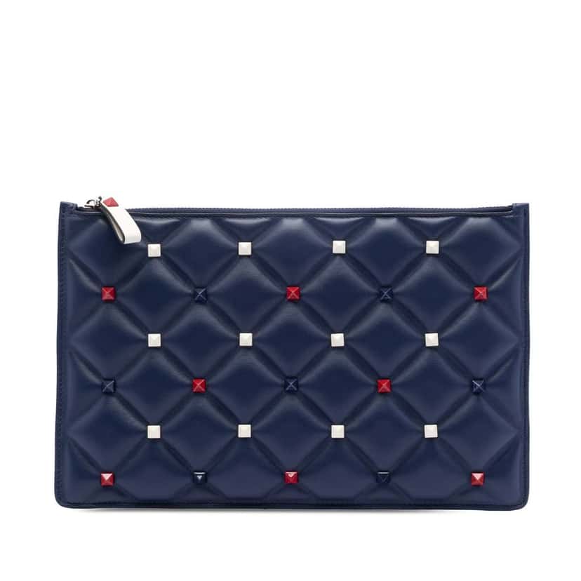 Valentino Nappa Candystud Clutch Blue Leather Good condition - Front View