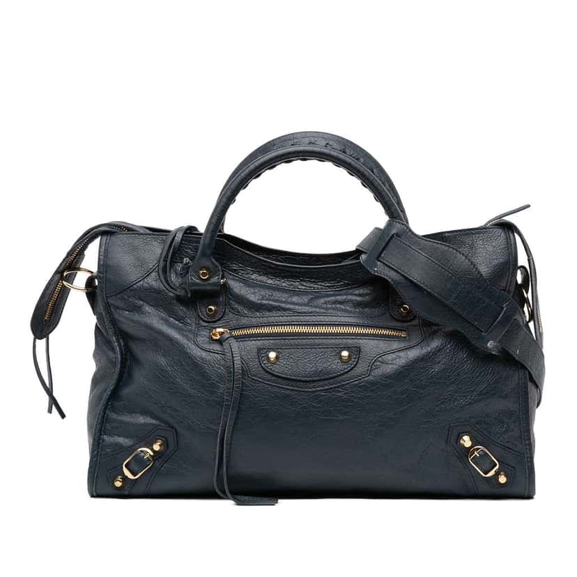 Balenciaga Lambskin Motocross Classic City Satchel Blue Leather Fair condition - Front View