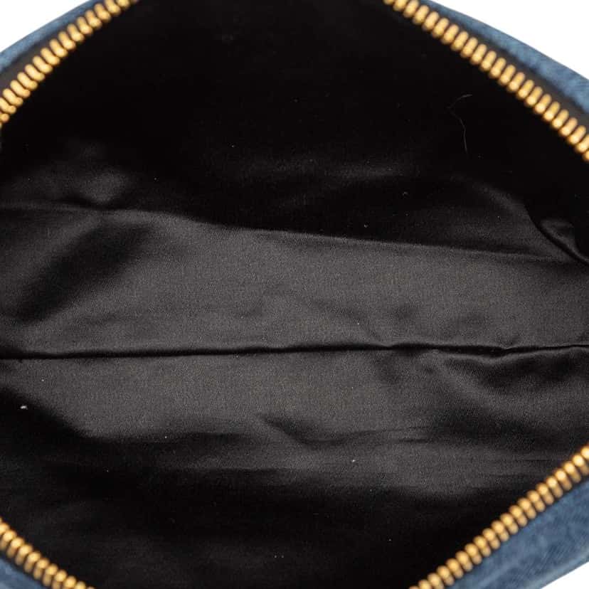 Miu Miu Denim Embroidered Logo Wristlet Pouch Blue Denim Very good condition - Model View