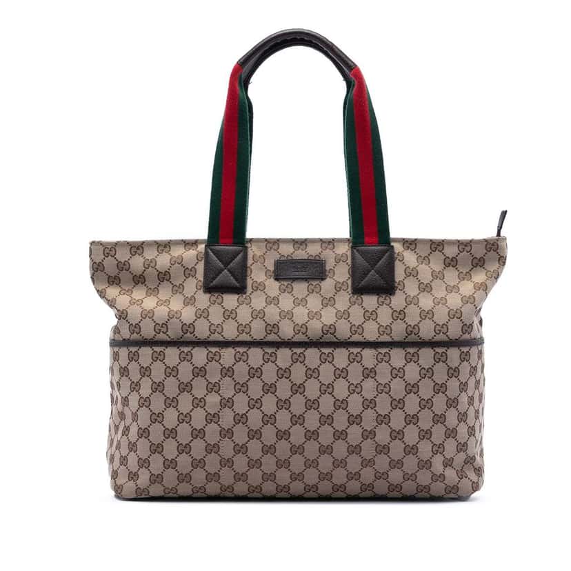 Gucci GG Canvas Web Tote Brown Canvas Good condition - Front View