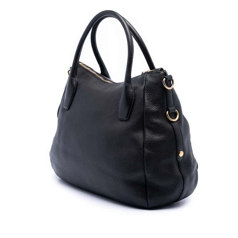 Prada Vitello Daino Zip Top Convertible Tote Black Leather Good condition - Back View