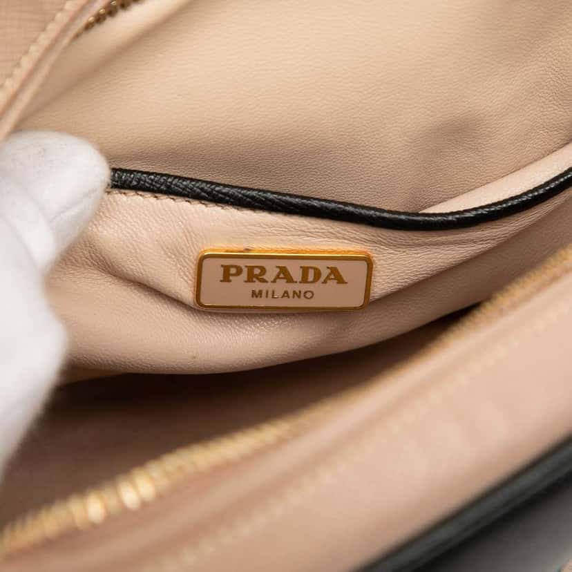 Prada Mini Bicolor Saffiano Lux Satchel Black Leather Very good condition - Box View