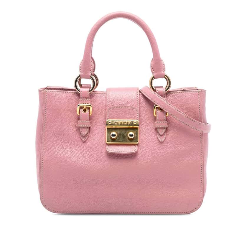 Miu Miu Goatskin Madras Satchel Pink Leather Good condition - Front View