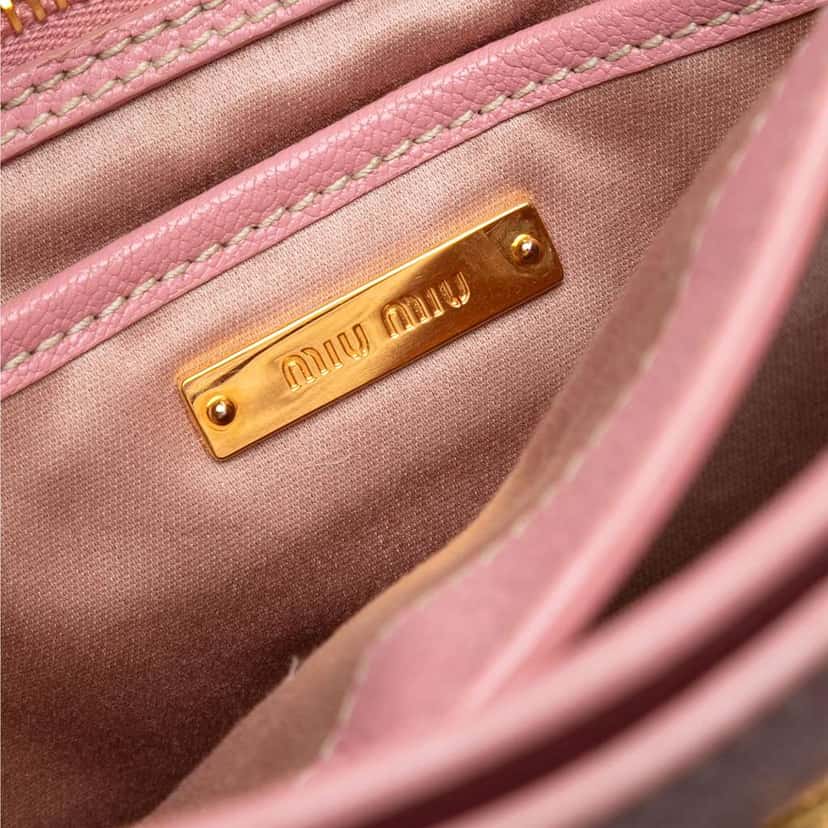 Miu Miu Goatskin Madras Satchel Pink Leather Good condition - Box View