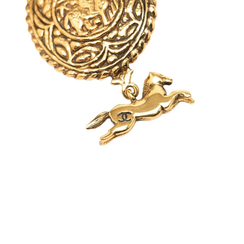 Chanel Gold Plated Knight Horse Pendant Necklace Gold Metal Very good condition - Inside View