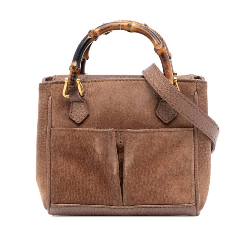 Gucci Mini Suede Bamboo Satchel Brown Leather Very good condition - Front View