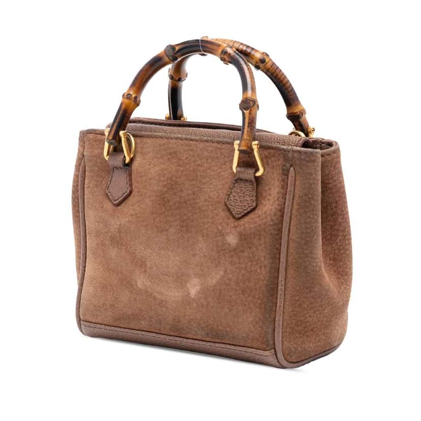 Gucci Mini Suede Bamboo Satchel Brown Leather Very good condition - Back View