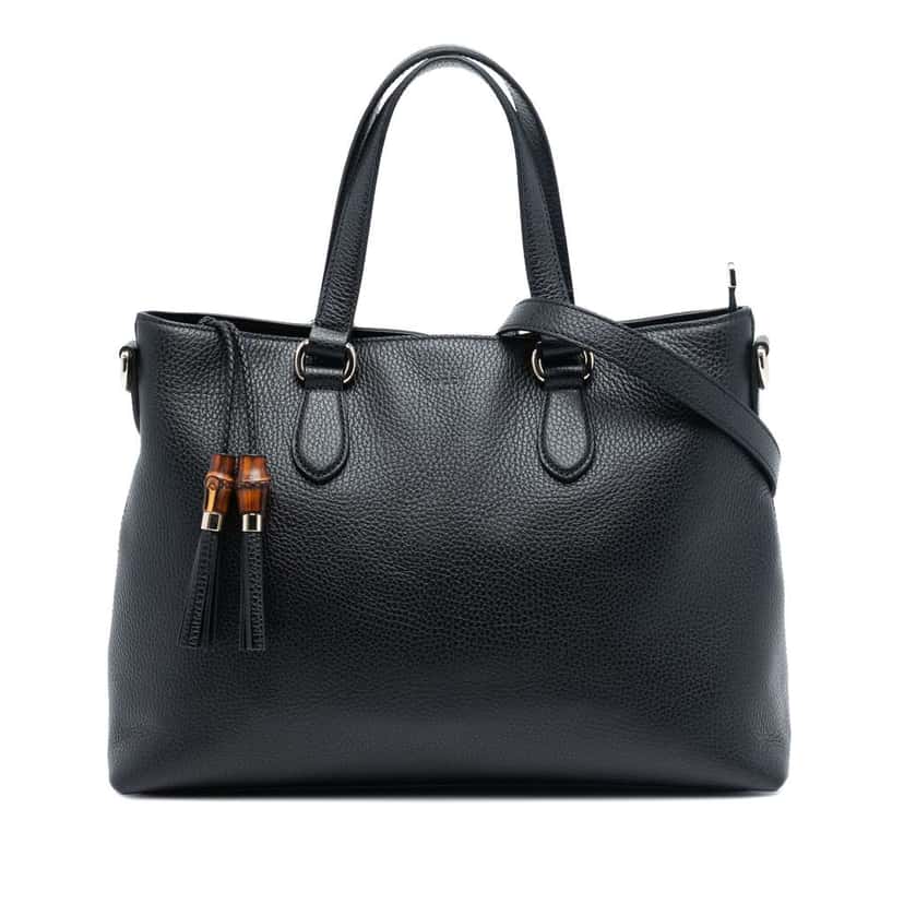 Gucci Leather Bamboo Tassel Satchel Black Leather Very good condition - Front View