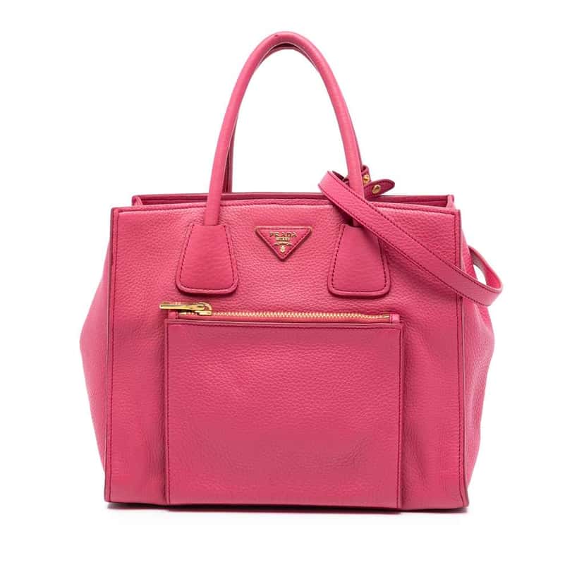 Prada Vitello Daino Front Pocket Open Convertible Tote Pink Leather Very good condition - Front View