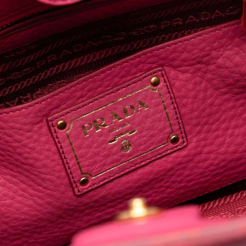 Prada Vitello Daino Front Pocket Open Convertible Tote Pink Leather Very good condition - Box View