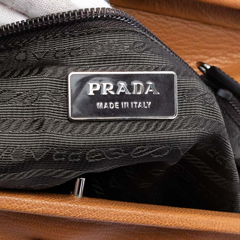 Prada Goatskin Madras Cerniera Handbag Brown Leather Very good condition - Box View