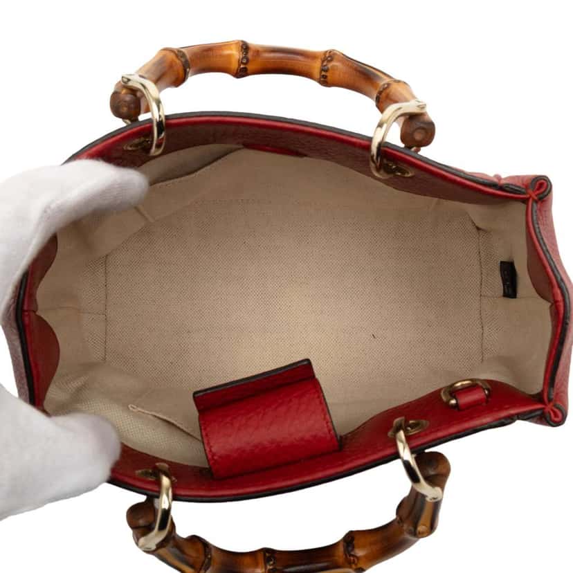 Gucci Mini Calfskin Bamboo Shopper Satchel Red Leather Good condition - Model View