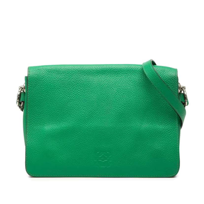 Loewe Pebbled Calfskin Anagram Flap Crossbody Green Leather Very good condition - Front View