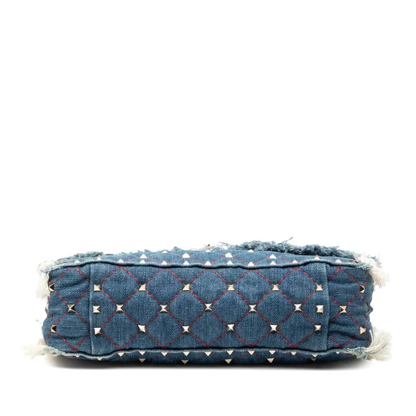 Valentino Medium Denim Fringe Rockstud Spike Satchel Blue Denim Good condition - Inside View