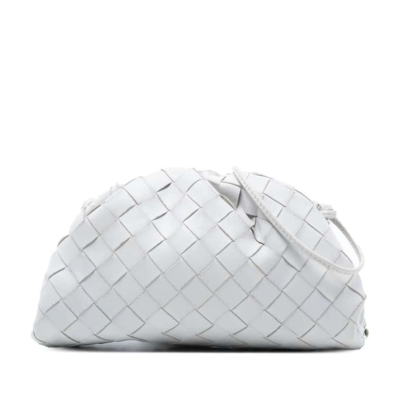 Bottega Veneta Nappa Intrecciato The Mini Pouch Crossbody White Leather Good condition - Front View