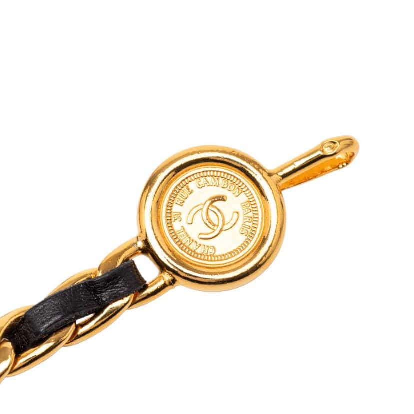 Chanel Gold Plated Leather Woven 31 Rue Cambon Medallion Chain Belt Gold Metal Good condition - Inside View
