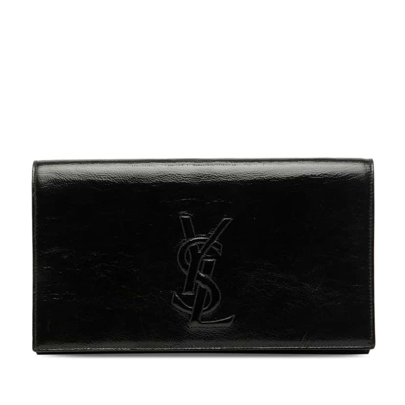 Saint Laurent Large Textured Patent Monogram Belle De Jour Clutch Black Leather Very good condition - Front View
