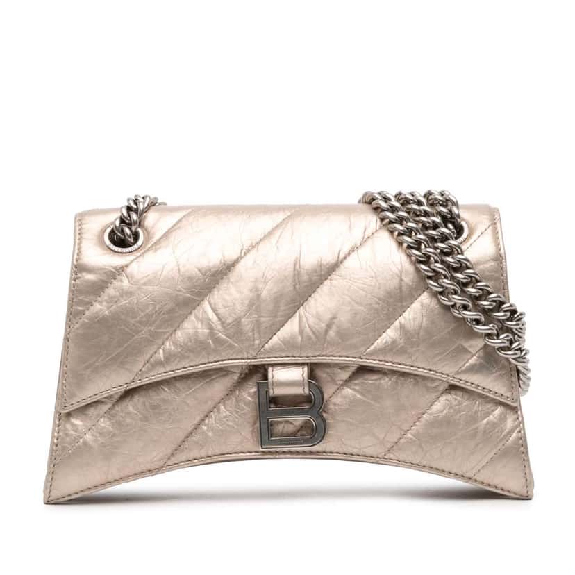 Balenciaga Small Metallic Calfskin Crush Chain Shoulder Bag Brown Leather Very good condition - Front View