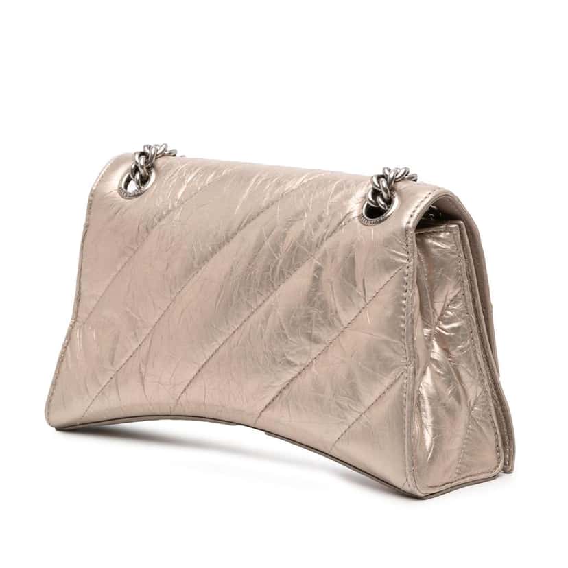 Balenciaga Small Metallic Calfskin Crush Chain Shoulder Bag Brown Leather Very good condition - Back View