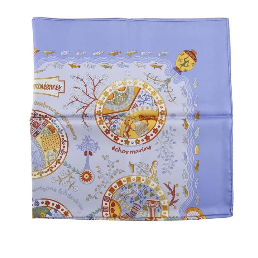 Hermès Escales Mediterraneennes Silk Scarf 90 Purple Silk Good condition - Inside View
