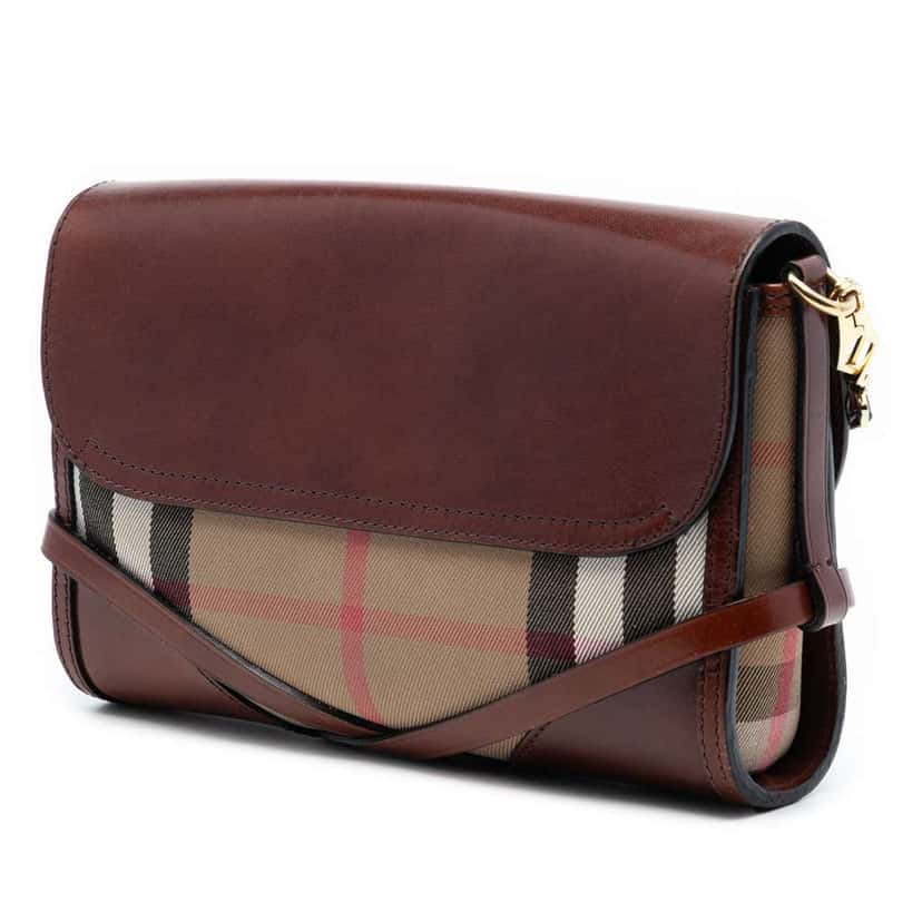 Burberry Leather and House Check Canvas Bridle Abbott Crossbody Brown Leather Very good condition - Back View