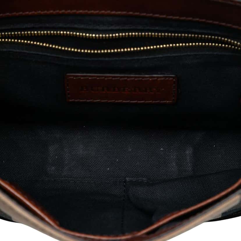 Burberry Leather and House Check Canvas Bridle Abbott Crossbody Brown Leather Very good condition - Model View