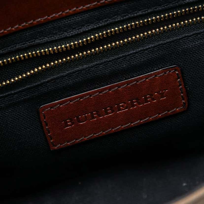 Burberry Leather and House Check Canvas Bridle Abbott Crossbody Brown Leather Very good condition - Box View