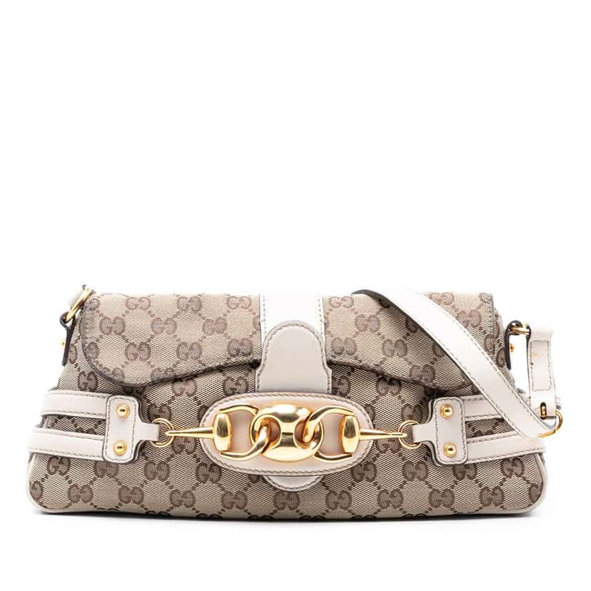 Gucci GG Canvas Wave Shoulder Bag Brown Leather Good condition - Front View