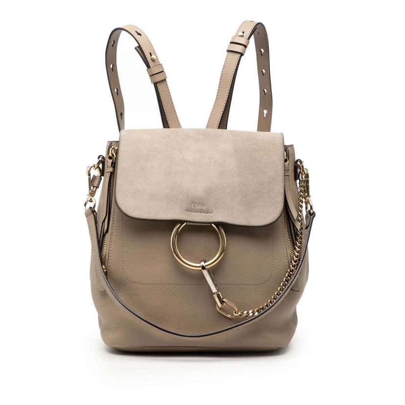 Chloé Medium Calfskin and Suede Faye Backpack Brown Leather Very good condition - Front View