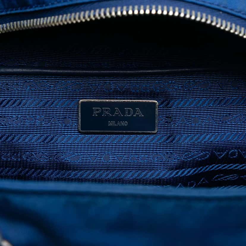 Prada Vitello Trimmed Tessuto Satchel Blue Very good condition - Box View