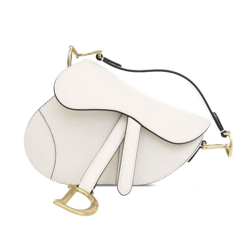 Dior Mini Grained Calfskin Saddle Bag White Leather Good condition - Front View