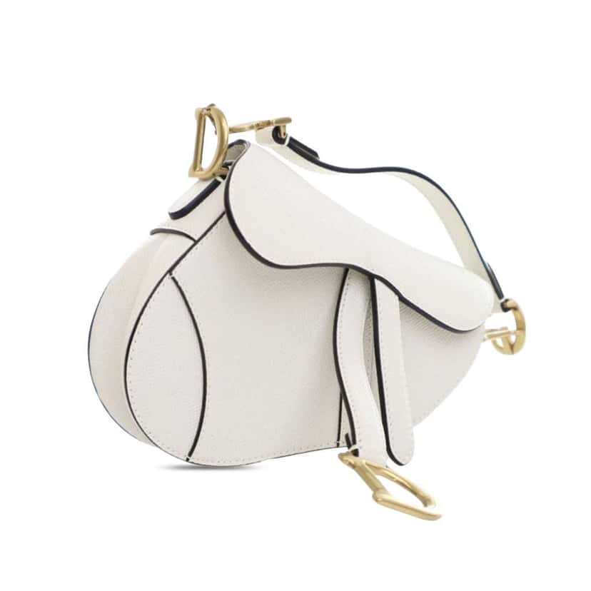 Dior Mini Grained Calfskin Saddle Bag White Leather Good condition - Back View