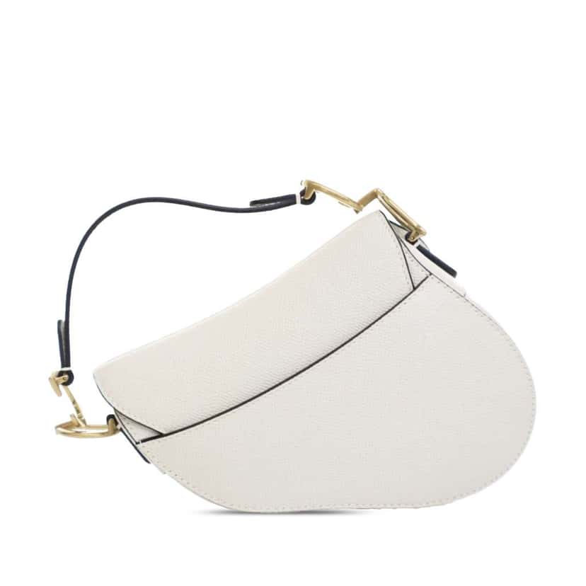 Dior Mini Grained Calfskin Saddle Bag White Leather Good condition - Inside View