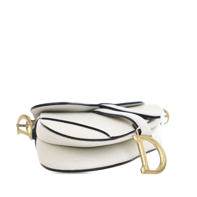 Dior Mini Grained Calfskin Saddle Bag White Leather Good condition - Model View