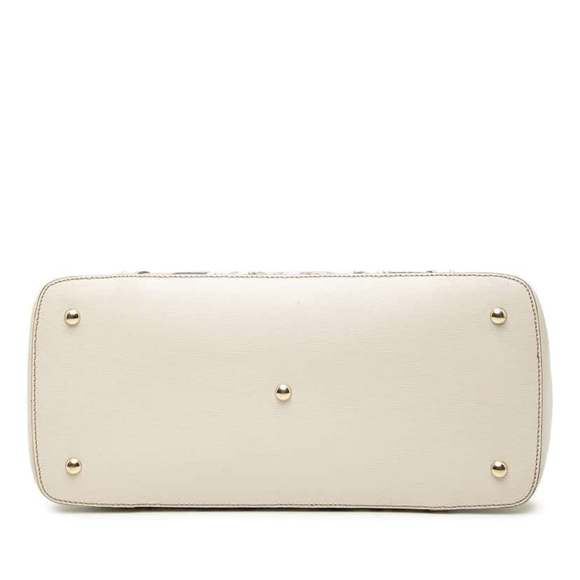 Gucci Large Leather Floral Print Nice Dome Satchel White Leather Good condition - Inside View