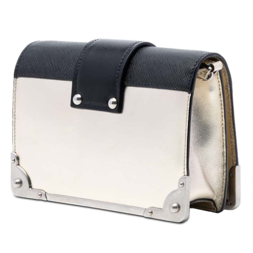 Prada Saffiano Trimmed Metallic Vitello Cahier Bag Gold Leather Very good condition - Back View