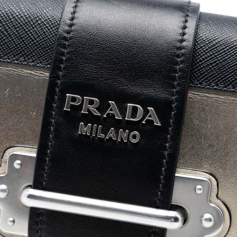 Prada Saffiano Trimmed Metallic Vitello Cahier Bag Gold Leather Very good condition - Box View